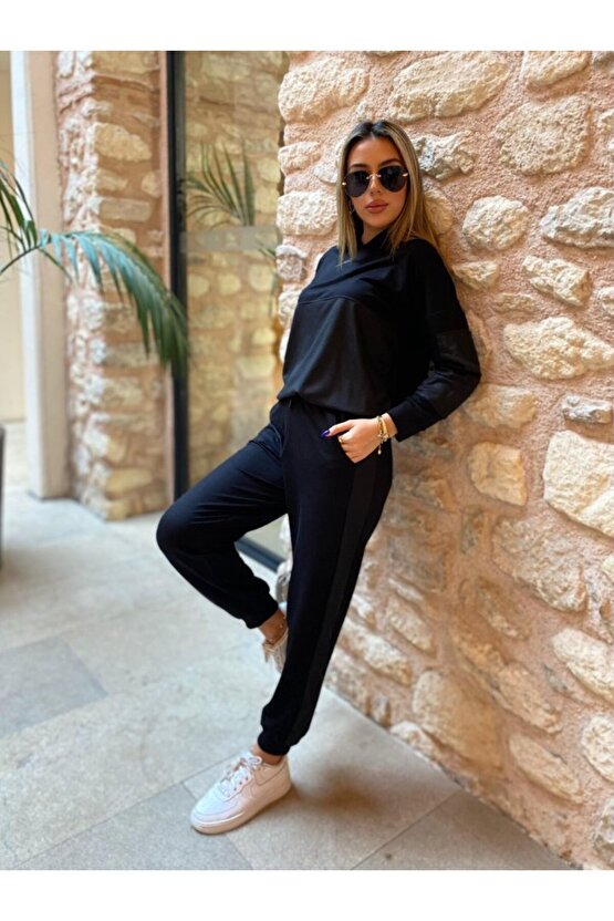 Kadın Uzun Kollu Kapüşonlu Oversize Sweat Ve Pantolon Ikili Takım