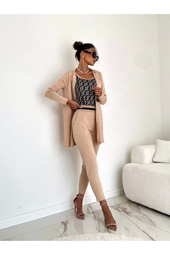 Kadın Uzun Kollu Krep üçlü Takım