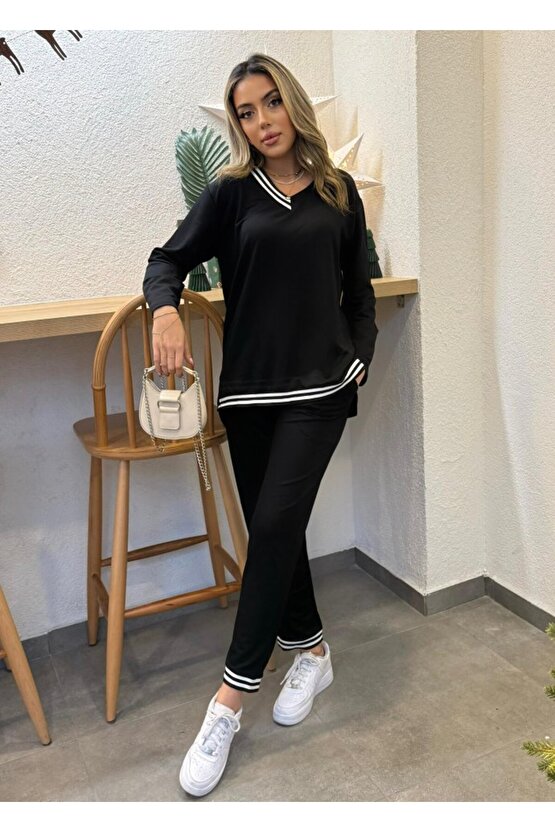 Gökyüzü Moda Kadın Yeni Sezon Uzun Kollu Ribana Detay Ikili Takım