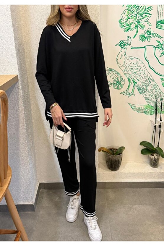 Gökyüzü Moda Kadın Yeni Sezon Uzun Kollu Ribana Detay Ikili Takım