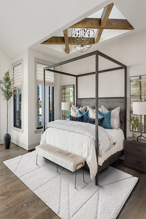 B094 Krem Kolay Kullanım Hav Toz Vermez Yumuşak Dokulu Uzun Tüylü Modern Shaggy Halı