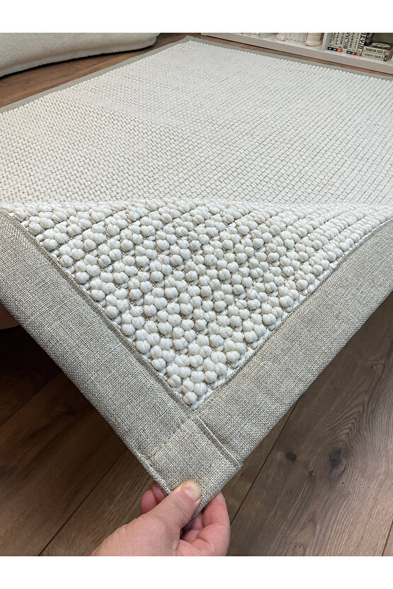 Macro Kumaş Bordür Beyaz Bukle Bej Bordür Halı Salon Koridor Mutfak Halısı Kilim S260