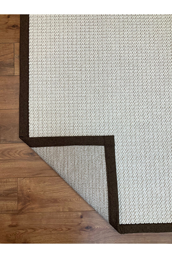 Kumaş Bordür Beyaz Bukle Kahve Bordür  Halı Salon Koridor Mutfak Çocuk Odası Halısı  Kilim S257