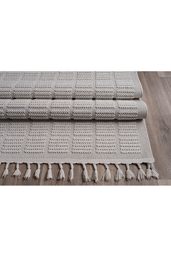 Bukle11880 Beyaz Yumuşak Dokulu Halı Kilim Salon Mutfak Koridor Kesme Yolluk Dokuma Makine Halısı