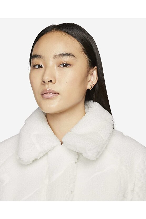 Sportswear Icon Clash White Long Sherpa Kadın Ceket