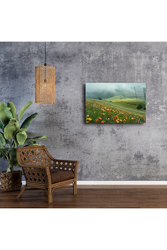 Akrilik Üzerine Yaban Çiçeği Manzara Duvar Sanatı