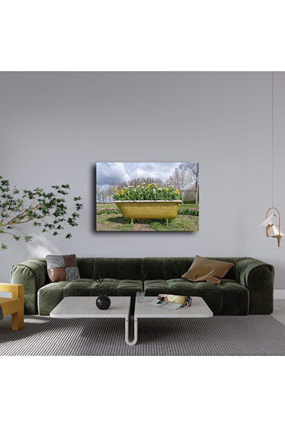 Cam Üzerine Sarı Küvet Çiçek Tablosu