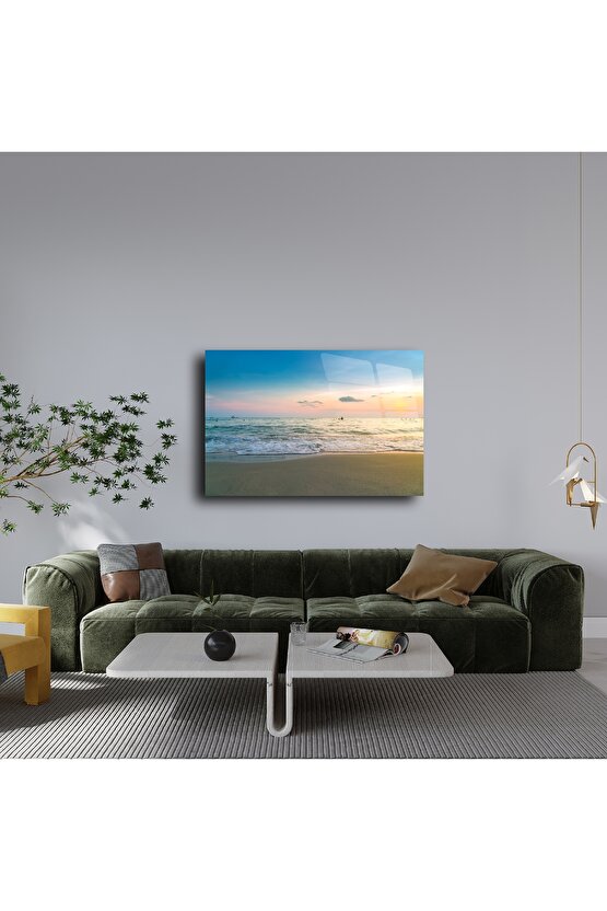 Gün Batımında Deniz Kıyısı Cam Tablo