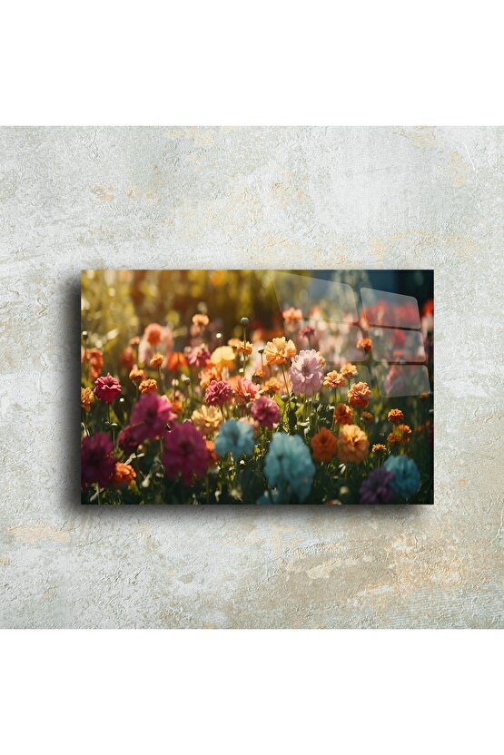 Renkli Kır Çiçekleri Metal Duvar Tablosu