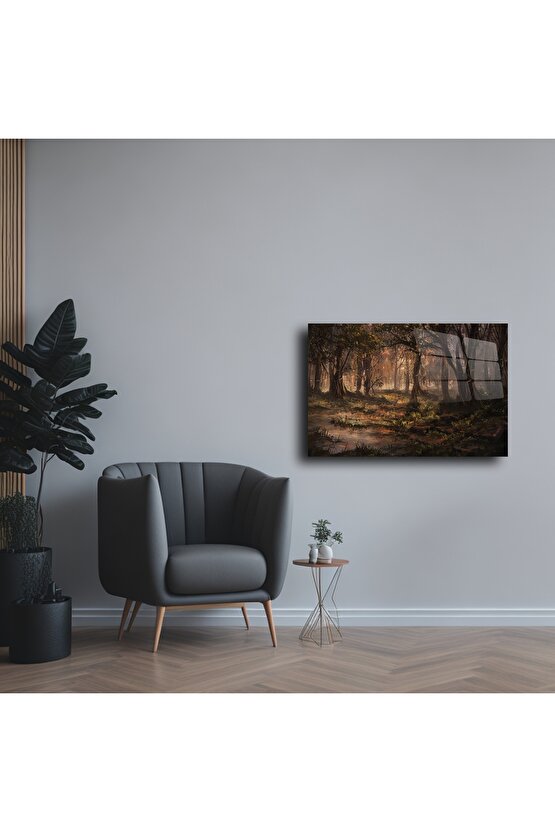 Cam Duvar Tablosu Doğa Temalı Orman Manzarası