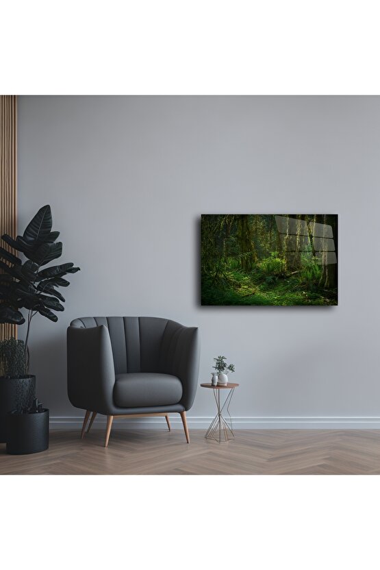 Orman Manzaralı Yeşil Cam Tablo