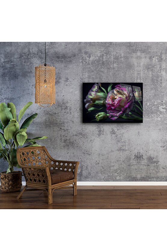 Romantik Kırmızı Pembe Lisianthus Metal Duvar Tablosu