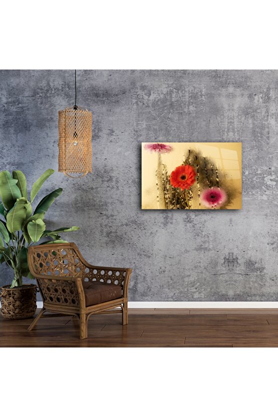 Modern Renkli Cam Çiçek Tablosu