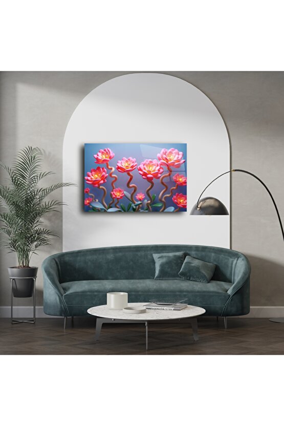 Pembe Lotus Çiçekli Cam Tablo