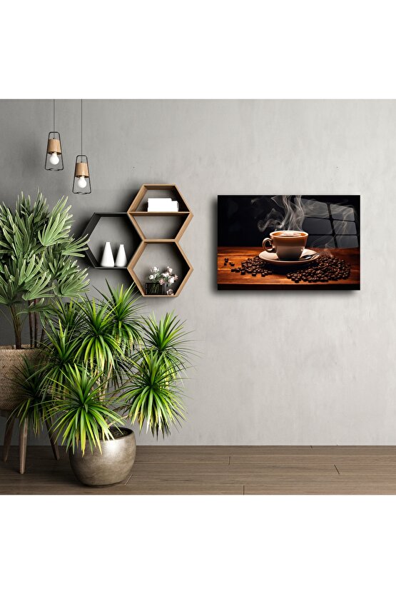 Minimalist Kahve Temalı Cam Duvar Tablosu