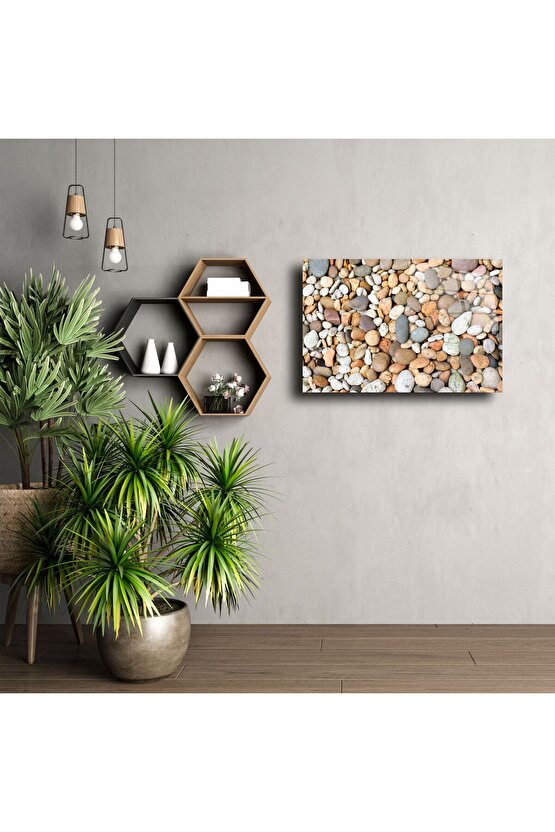Açık Renkli Doğal Çakıl Taşı Desenli Temperli Cam Tablo
