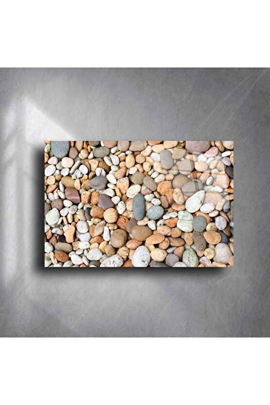 Açık Renkli Doğal Çakıl Taşı Desenli Temperli Cam Tablo