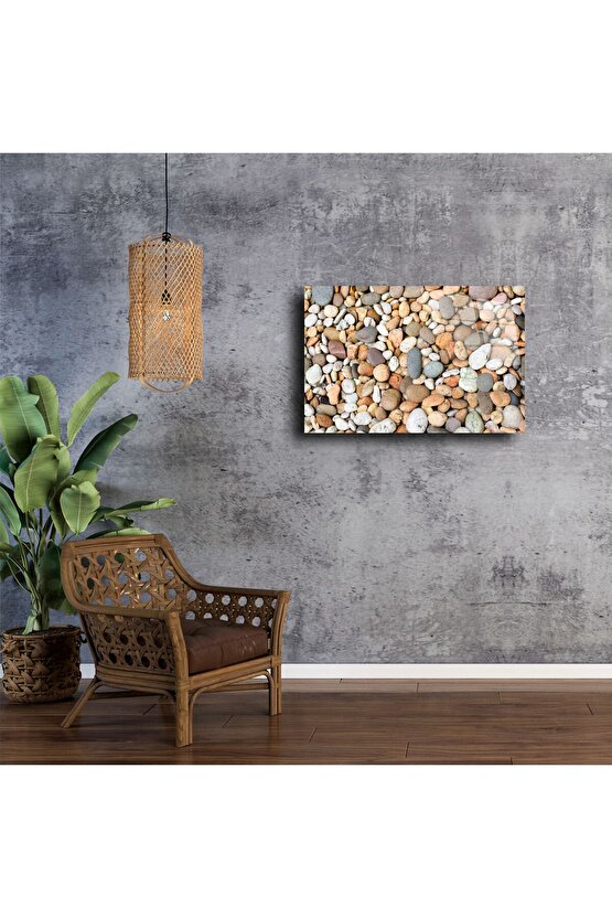 Açık Renkli Doğal Çakıl Taşı Desenli Temperli Cam Tablo