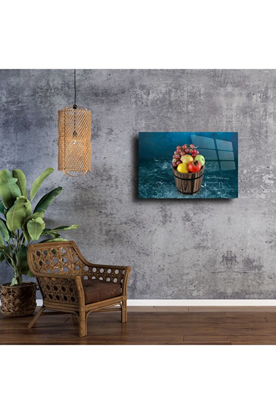 Rustik Meyve Kovası Tasarımlı Temperli Cam Tablo