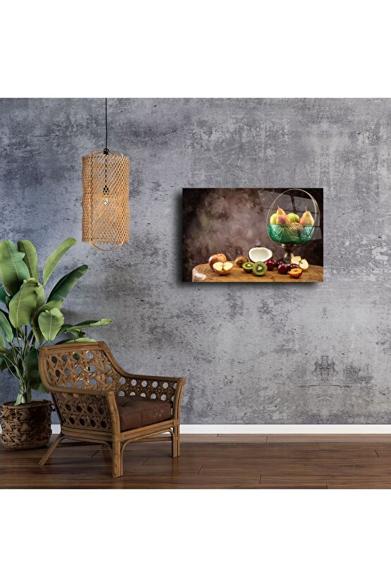 Vintage Meyve Kompozisyonlu Temperli Cam Tablo