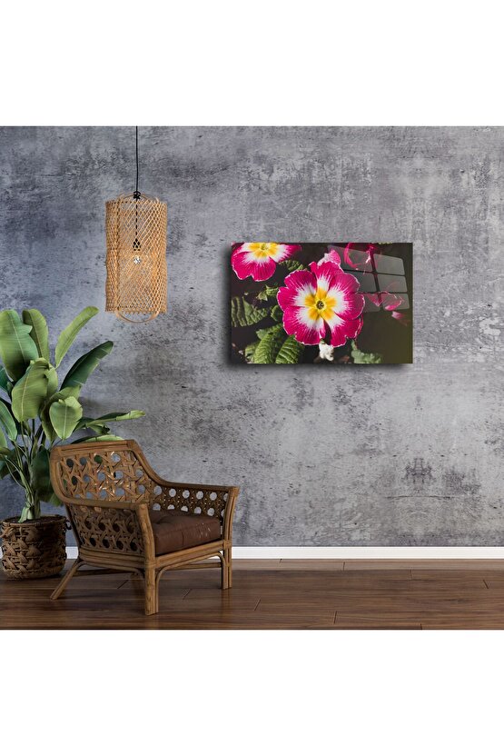 Cam Üzerine Pembe Sarı Çiçek Tablosu