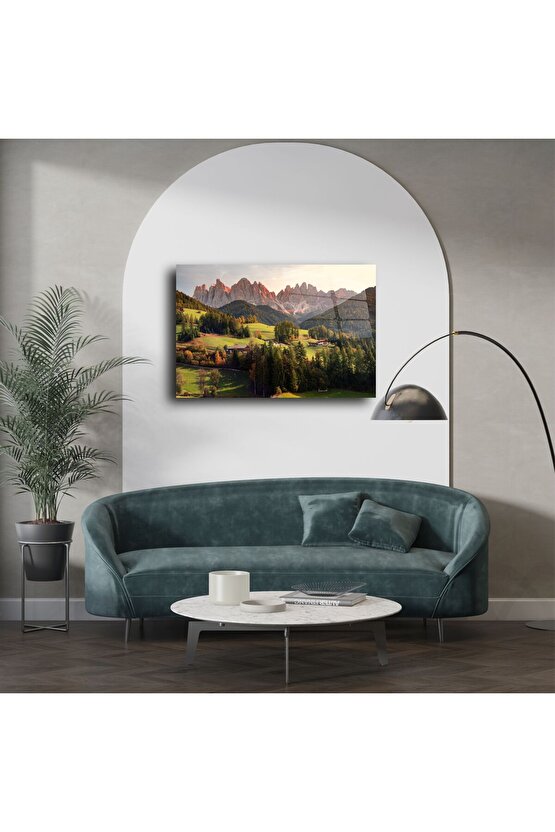 Alp Günbatımı Dağ Manzaralı Cam Duvar Tablosu