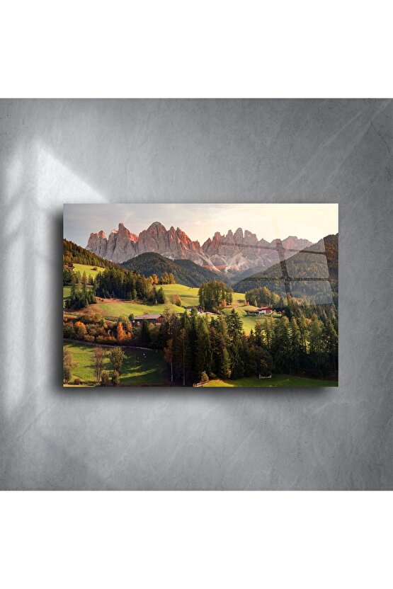 Alp Günbatımı Dağ Manzaralı Cam Duvar Tablosu