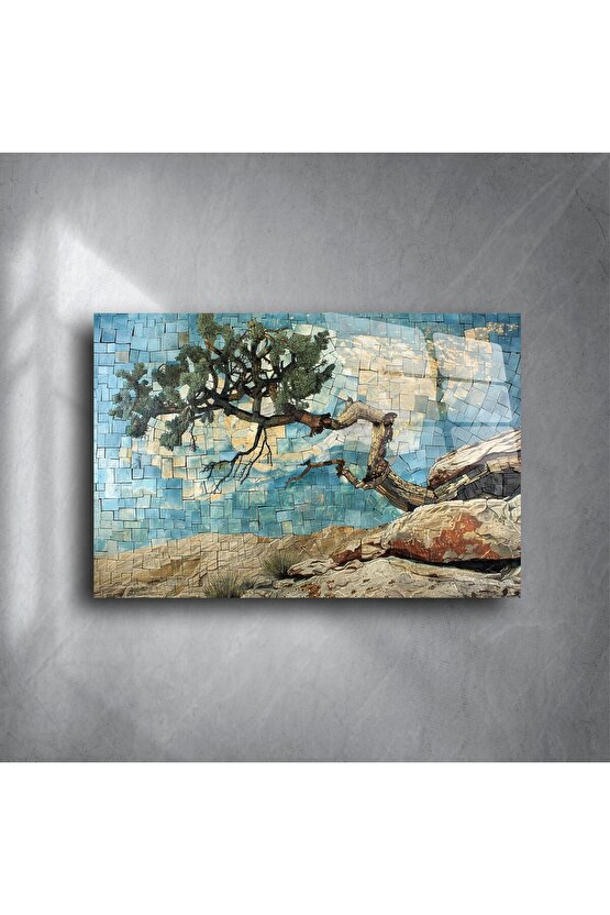 Zarif Mavi Mozaik Ağaç Duvar Sanatı