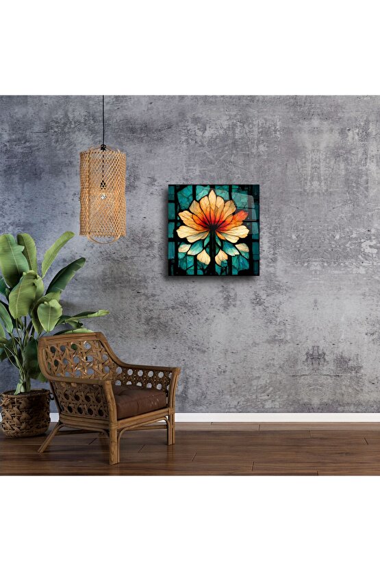 Renkli Cam Mozaik Çiçek Tablosu