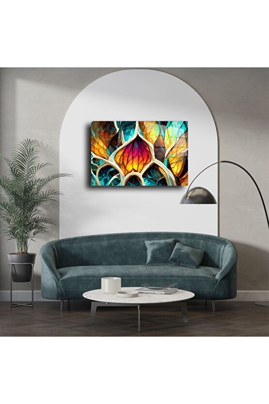 Renkli Cam Desenli Yaprak Soyut Tablo