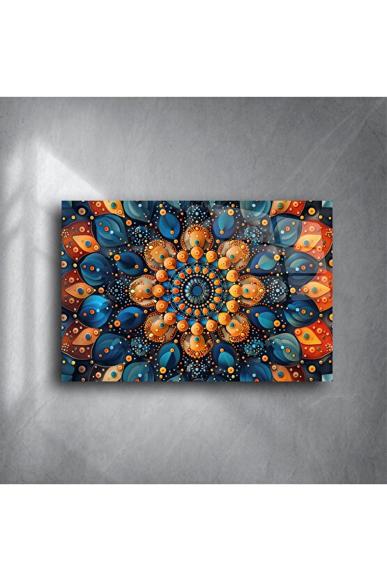 Mavi Turuncu Simetrili Mandala Duvar Tablosu