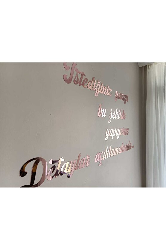 Kişiye Özel Yazı, Yapışkanlı Aynalı Rose Gold Pleksi Duvar Yazısı (HER 50 HARF IÇİN 1 ÜRÜN)