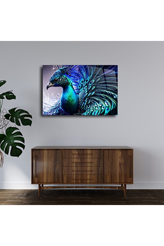 Tavus Kuşu Cam Tablo Duvar Dekoru 1