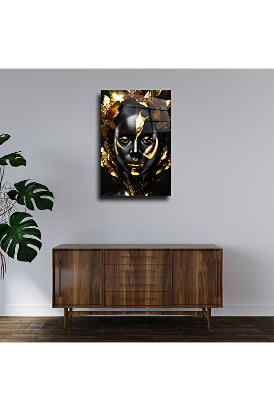 Gold Kadın Görseli Cam Tablo Duvar Dekoru 1