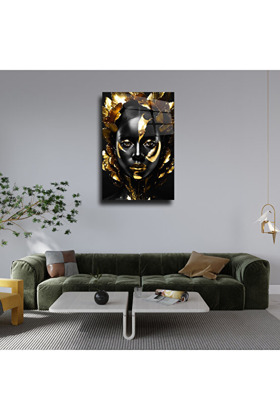 Gold Kadın Görseli Cam Tablo Duvar Dekoru 1