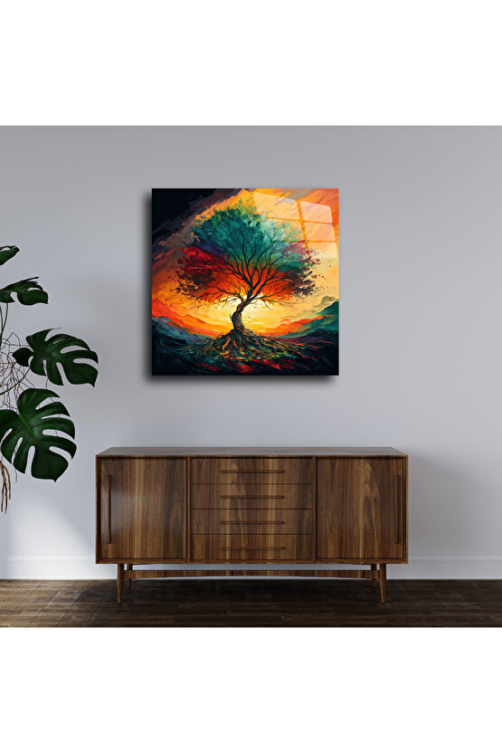 Hayat Ağacı Görseli Cam Tablo Duvar Dekoru 7