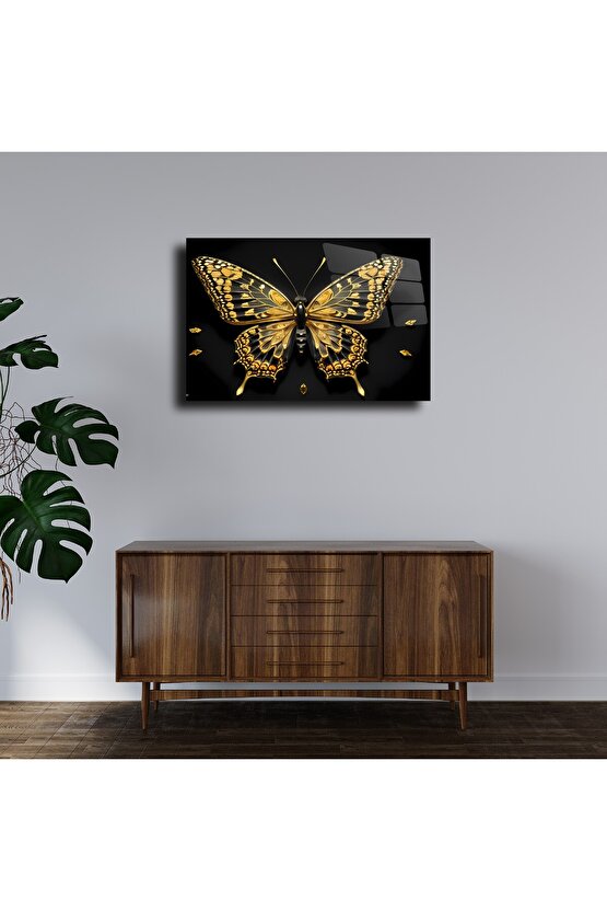 Gold Kelebek Cam Tablo Duvar Dekoru 1