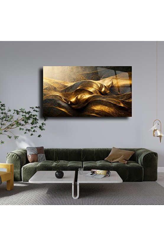 Gold Siyah Karışık Desen Cam Tablo Duvar Dekoru
