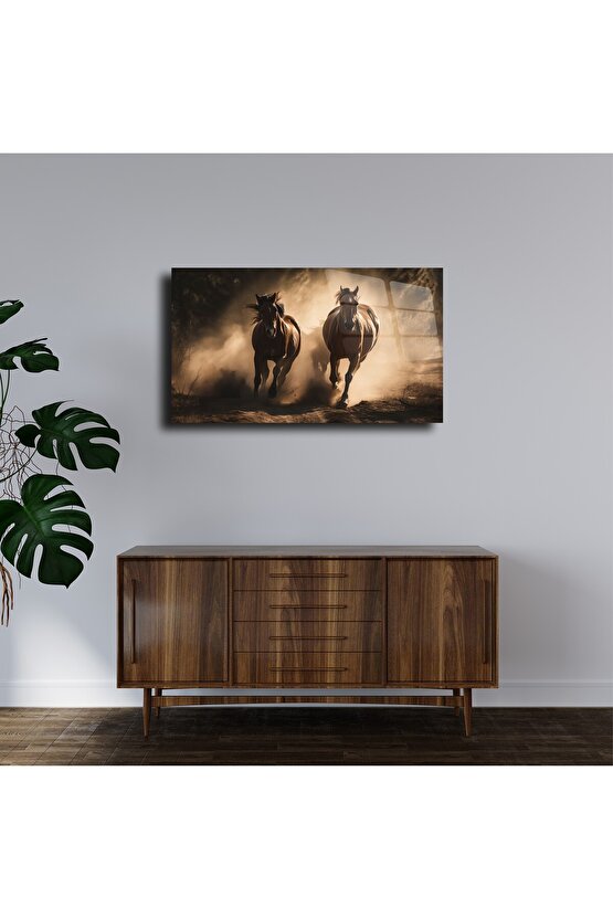 At Temalı Cam Tablo Duvar Dekoru 2