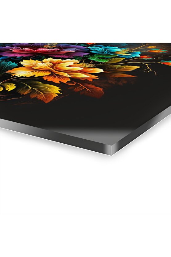 Renkli Çiçekler Cam Tablo Duvar Dekoru 4