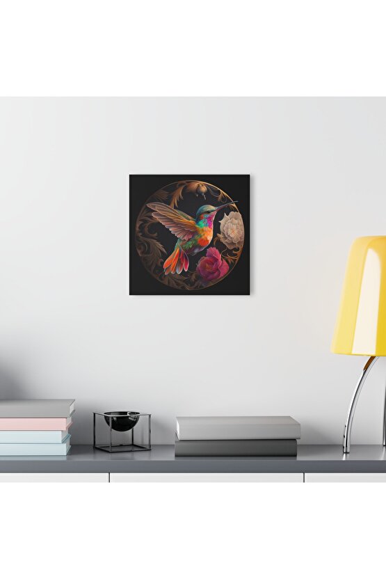 Renkli Sinek Kuşu Cam Tablo Duvar Dekoru