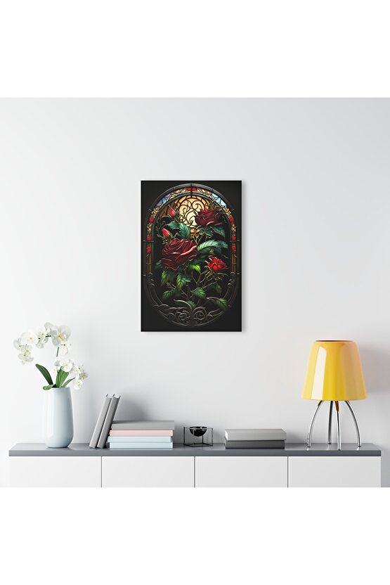 3D Boyutlu Gül Cam Tablo Duvar Dekoru