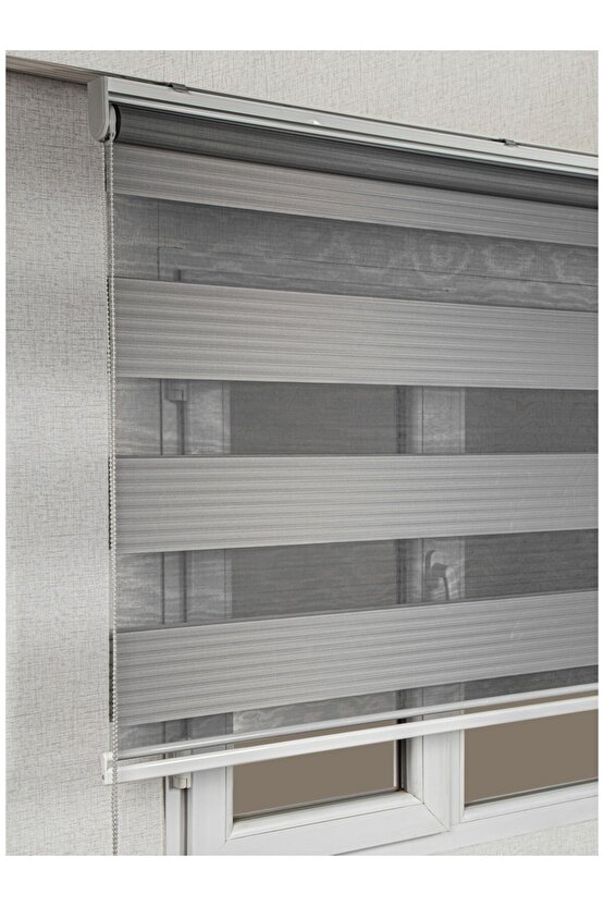 Zebra Perde Gri Pliseli Dilimsiz