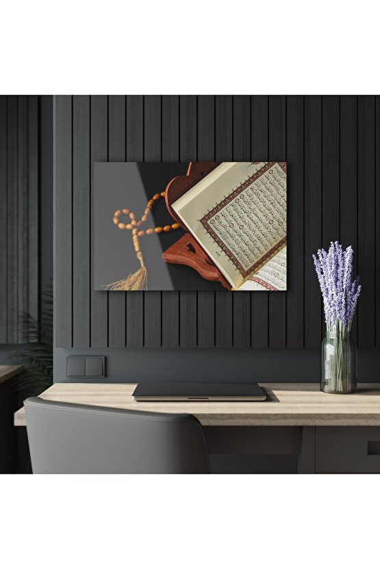 Kuran - ı Kerim ve Tesbih Cam Tablo Duvar Dekoru 2