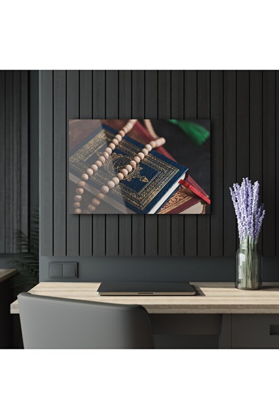 Kuran - ı Kerim ve Tesbih Cam Tablo Duvar Dekoru 3