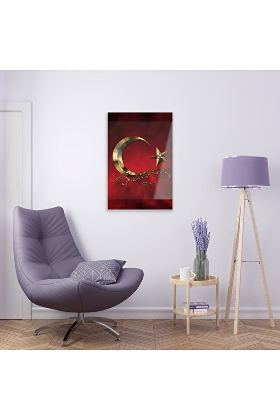 Atatürk Imzası Ve Türk Bayrağı Salon Duvar Cam Tablo Dekoru, Atatürk Tablo, Duvar Süsü