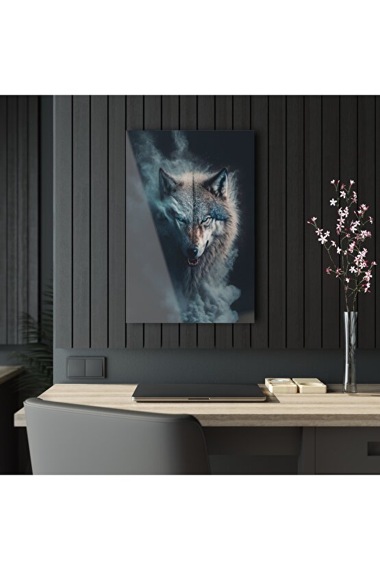 Gri Kurt Cam Tablo Duvar Dekoru