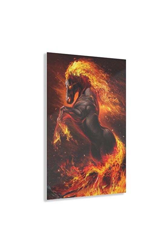 Ateşten At Cam Tablo Duvar Dekoru