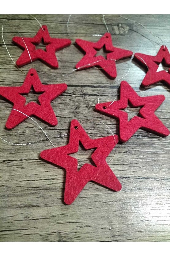 6 Cm Kırmızı Içi Boş Yıldız Keçe Yılbaşı Ağacı Ve Hediye Süsü 6 Adet