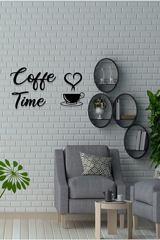 Duvar Için Ahşap Mdf Kahve Köşesi Coffee Time Yazısı 3mm